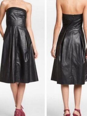 Leith Black Faux Vegan Leather Strapless Dress Size 4